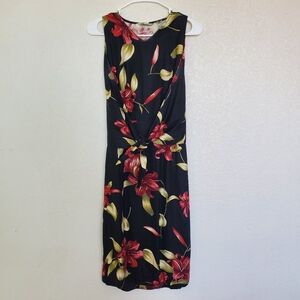 Womens Tommy Bahama Silk Floral Black Dress Red and Green Size 4